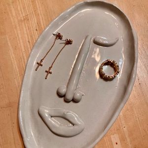 Handmade Clay Face Jewelry Holder White